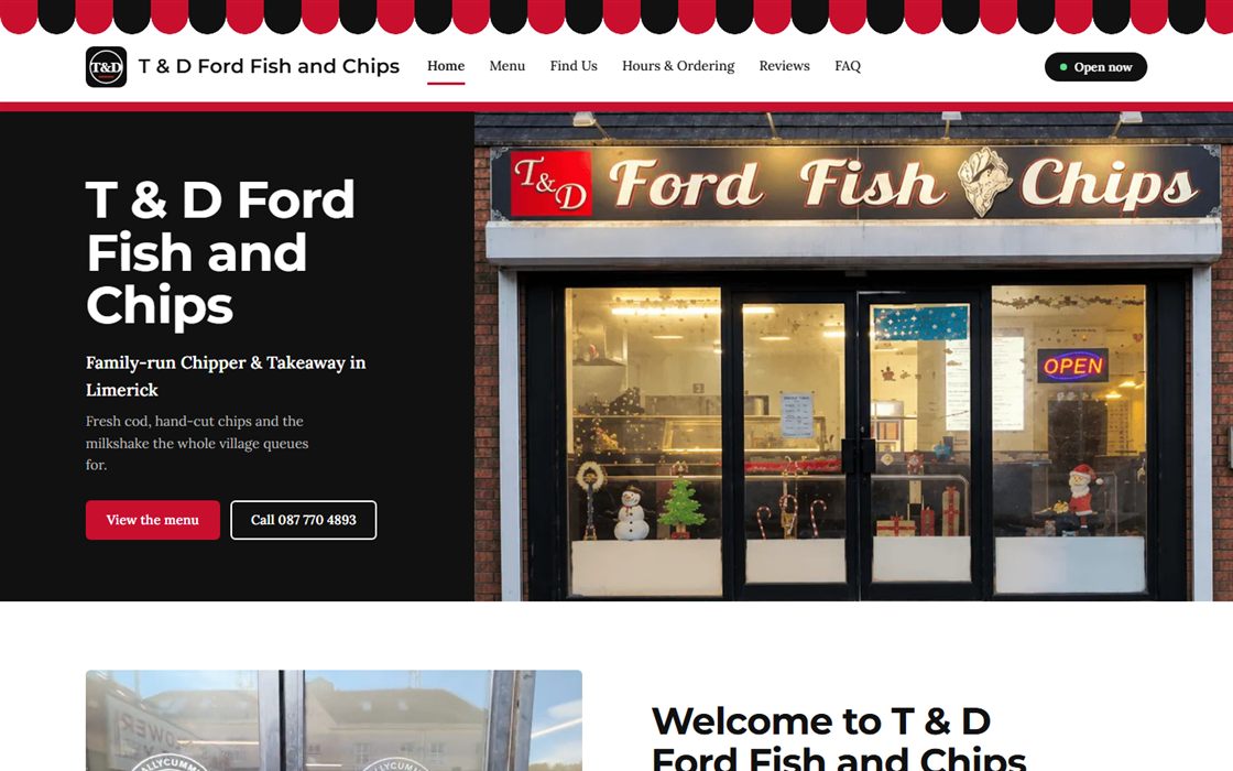 T&D Fords Fish & Chips website homepage
